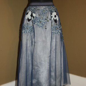 NWT ANTHROPOLOGIE NOT SO SERIOUS BLUE LAYERED SKIRT EMBROIDERED - MEDIUM 4 6